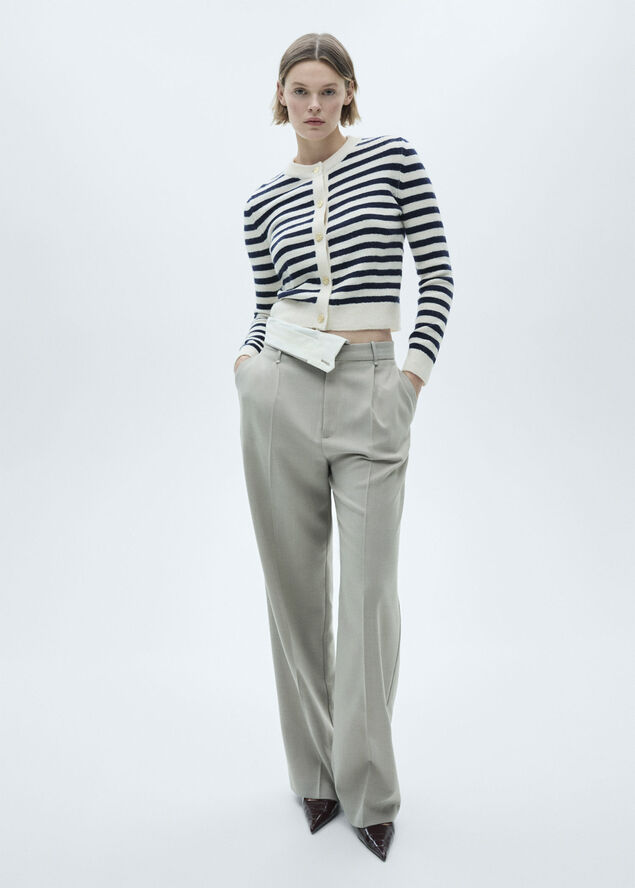 MANGO Knitted cardigan with jewel button Navy