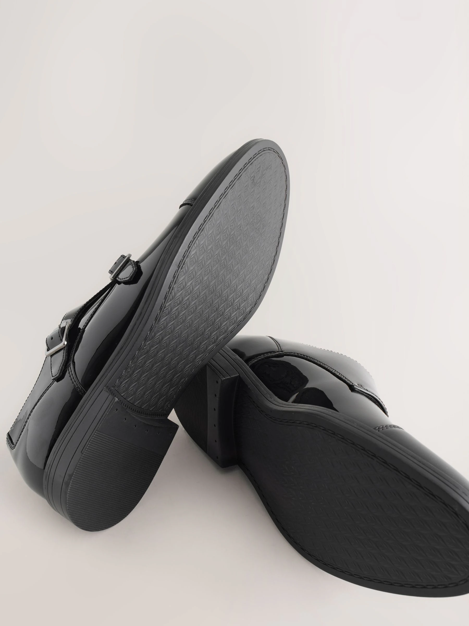 Zwart - Patent Toecap Double Monk Shoes