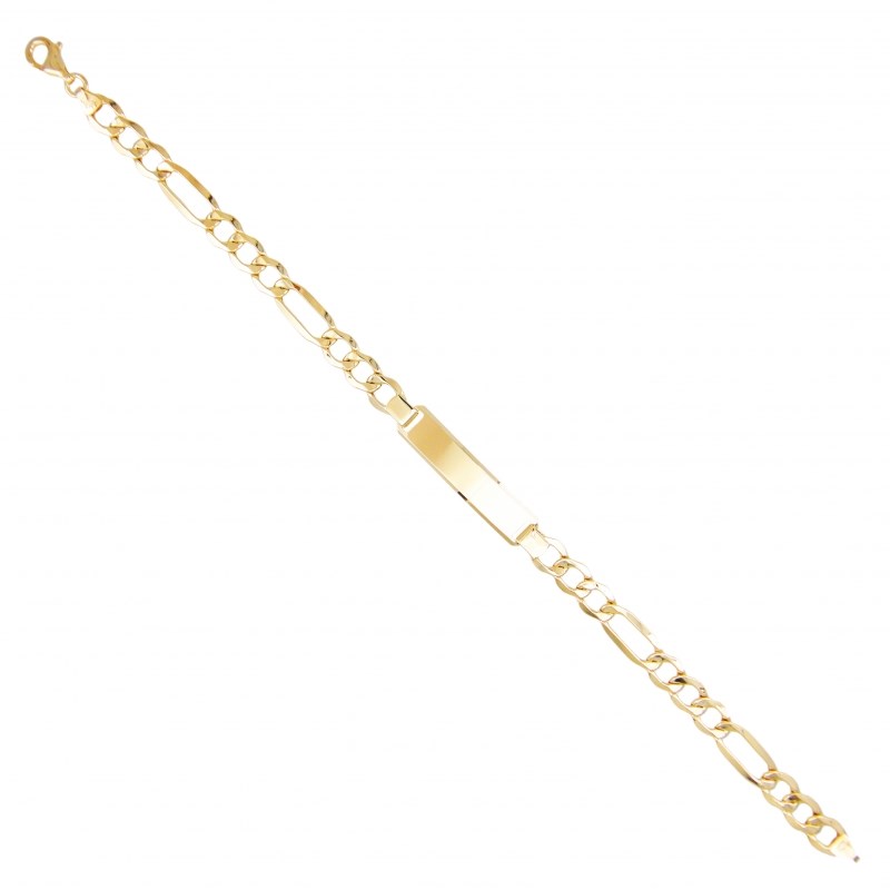 Bracelet Gourmette Or 18 Carats 750/000 Maille Figaro Alternée 1+3 Jaune - Gravure Offerte