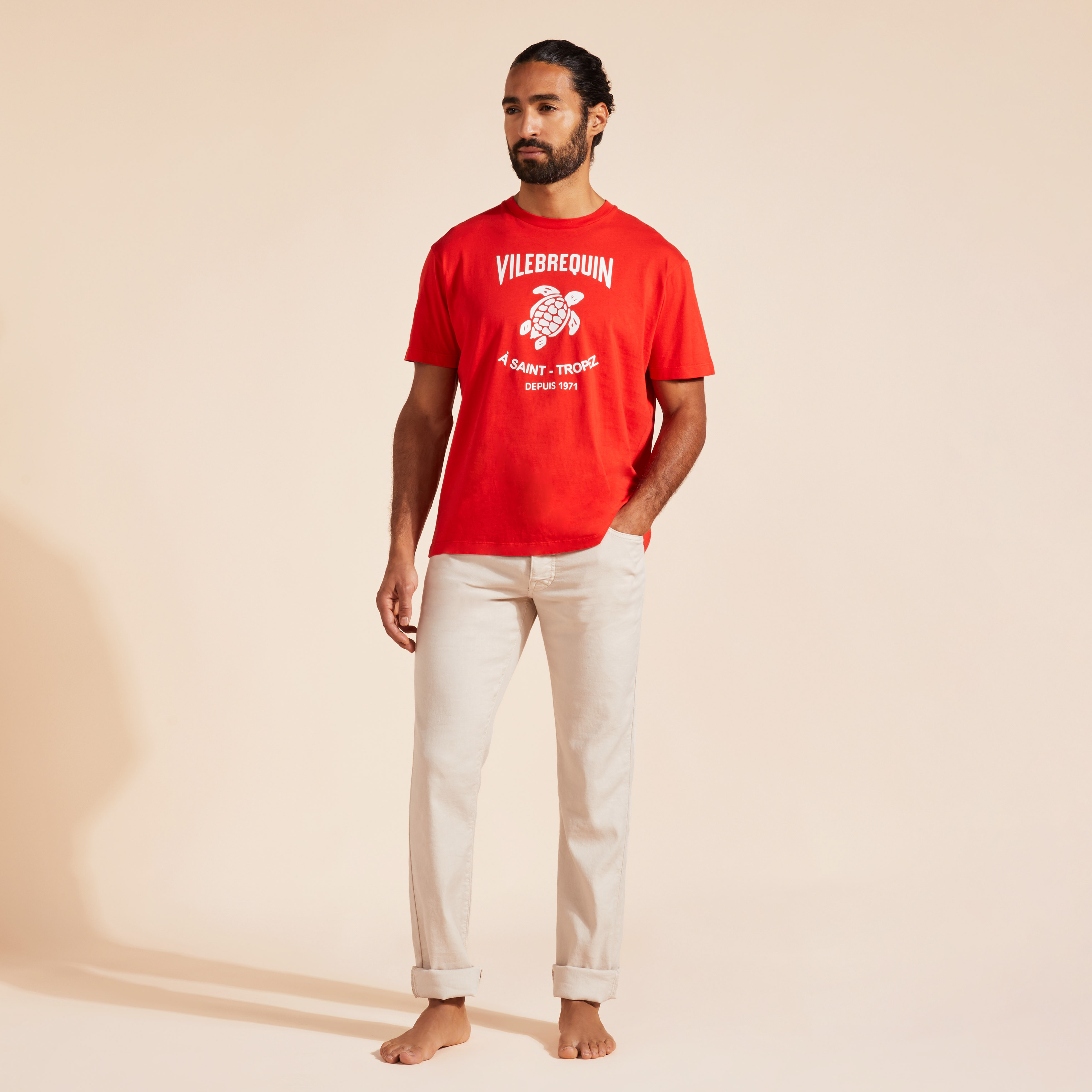 T-Shirt en Coton Imprimé Logo Tortue Homme Imprimé Logo Tortue