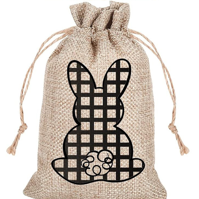 (24er Set) Jute Osternest Beutel Osterhase Candy Gift Bag mit Kordelzug - Braun