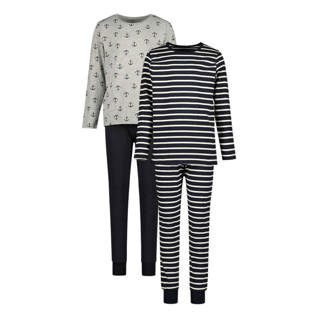 NAME IT pyjama - set van 2 donkerblauw/grijs melange