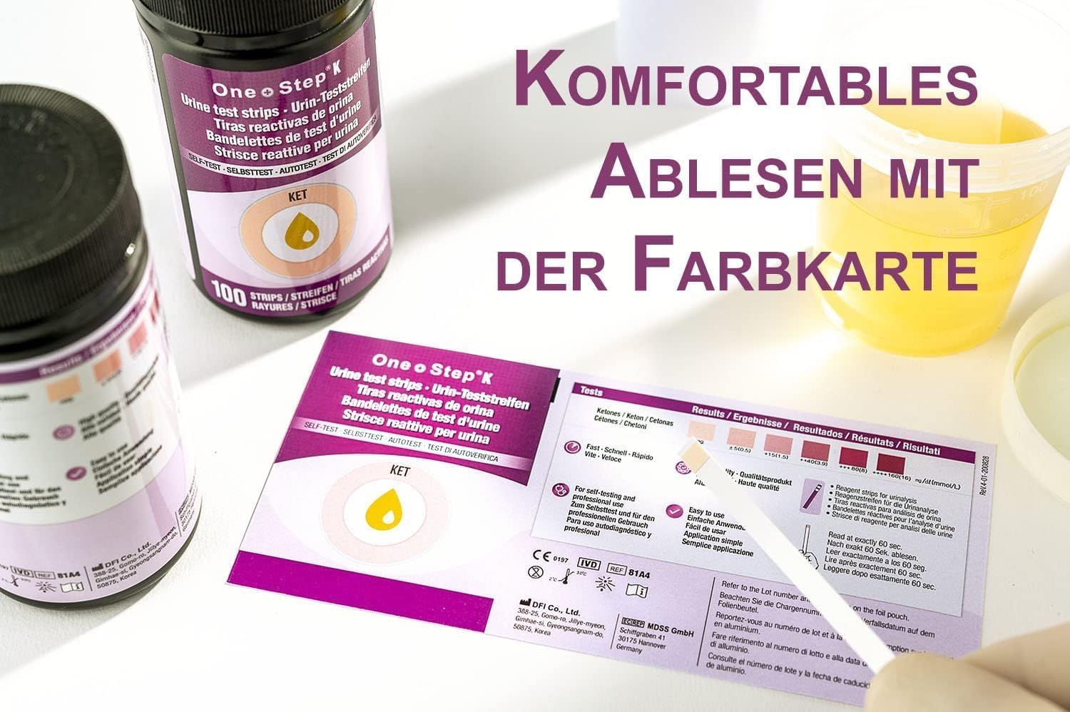 One+Step Keton Teststreifen + Referenzfarbkarte - Urintest - Ketose - ketogene Diät