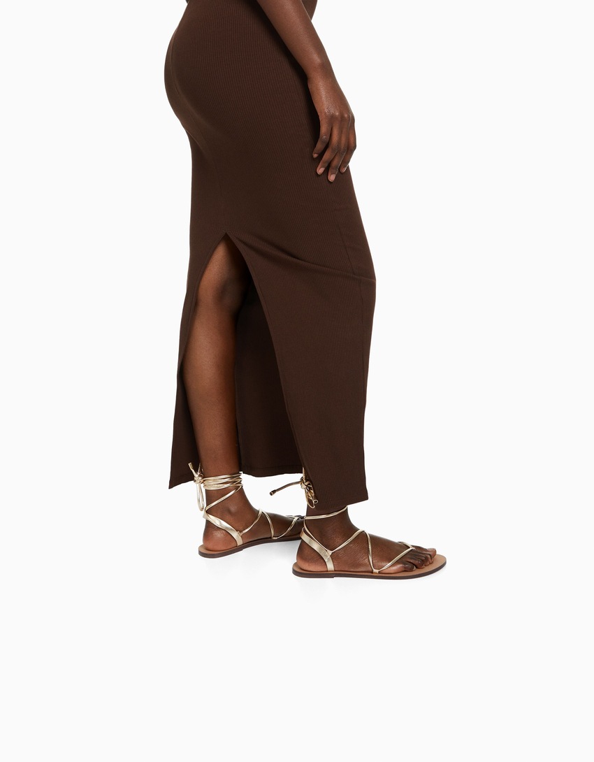 Vestido longo tomara que caia canelado
