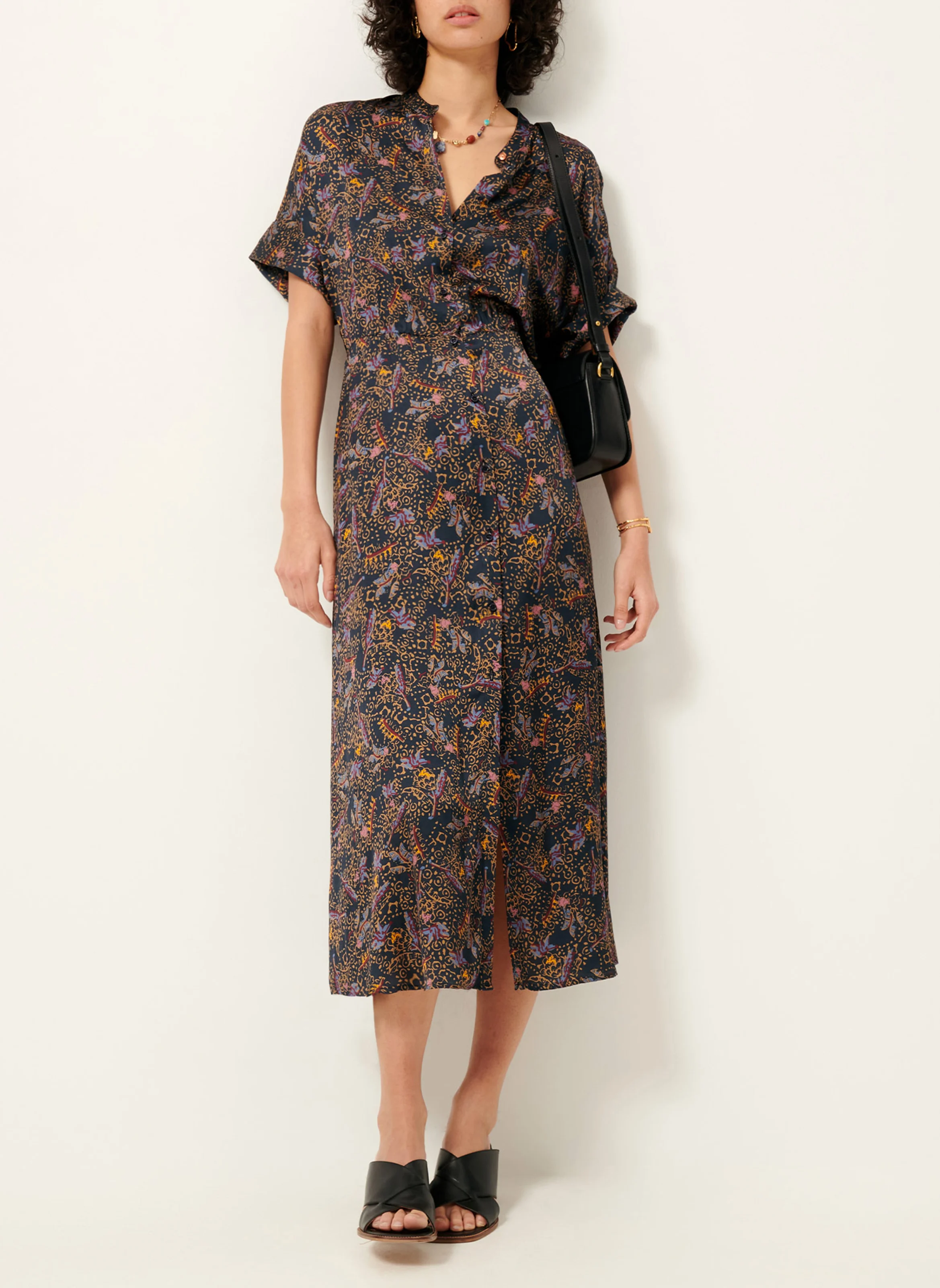 RINESSAN - Robe longue col rond imprimée | Bleu
