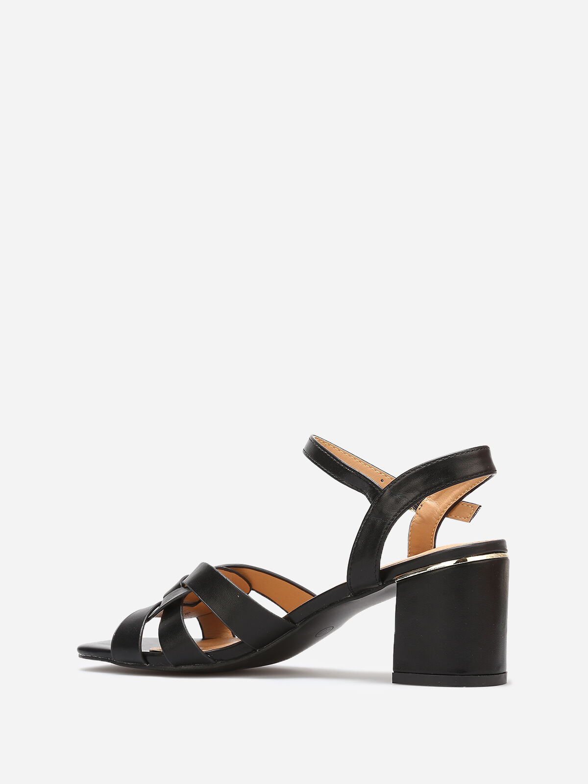 Sandales à brides entremêlées et détail doré- Noir