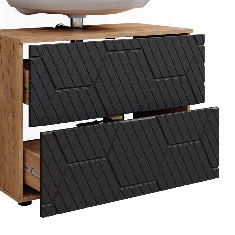 Vicco Badmöbel-Set Irma Eiche Anthrazit 3-teilig Hochschrank Waschbeckenschrank 80 cm