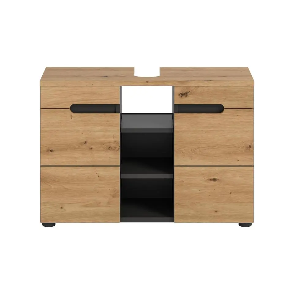 Hioshop Canu wastafel 2 deuren- 3 planken eiken decor- grijs