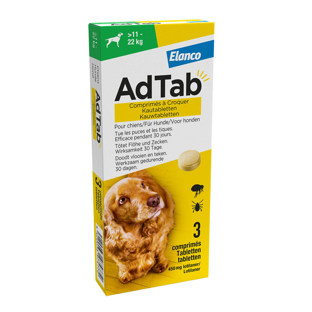 AdTab Anti Vlo en Teek Kauwtabletten Hond >11-22 kg3 tabletten