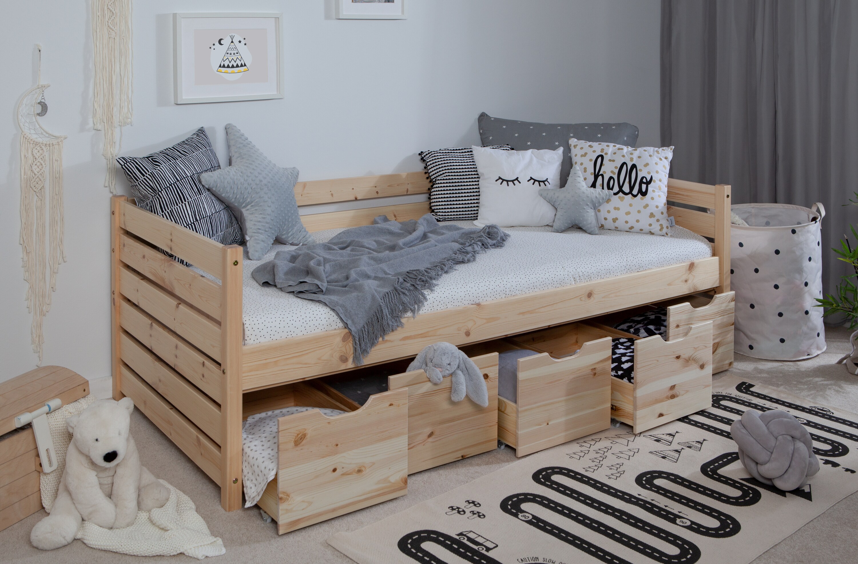 TiCAA Sofabett Naomi inkl. 5x Schubkästen, 90x200
