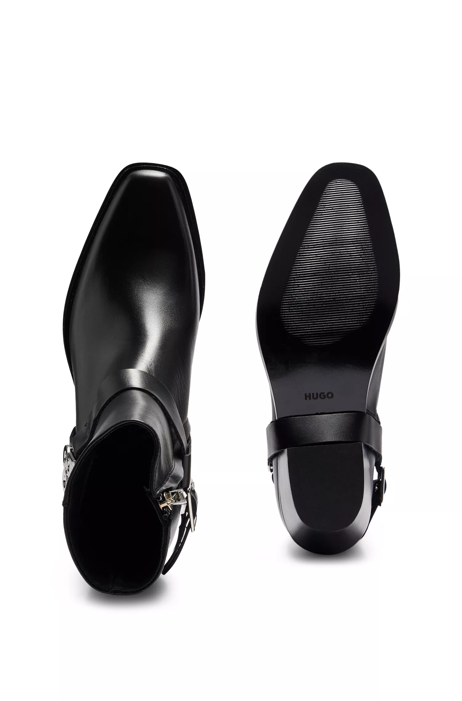 Botas HUGO vermelhas de cano curto em couro com detalhe metálico do logotipo empilhado