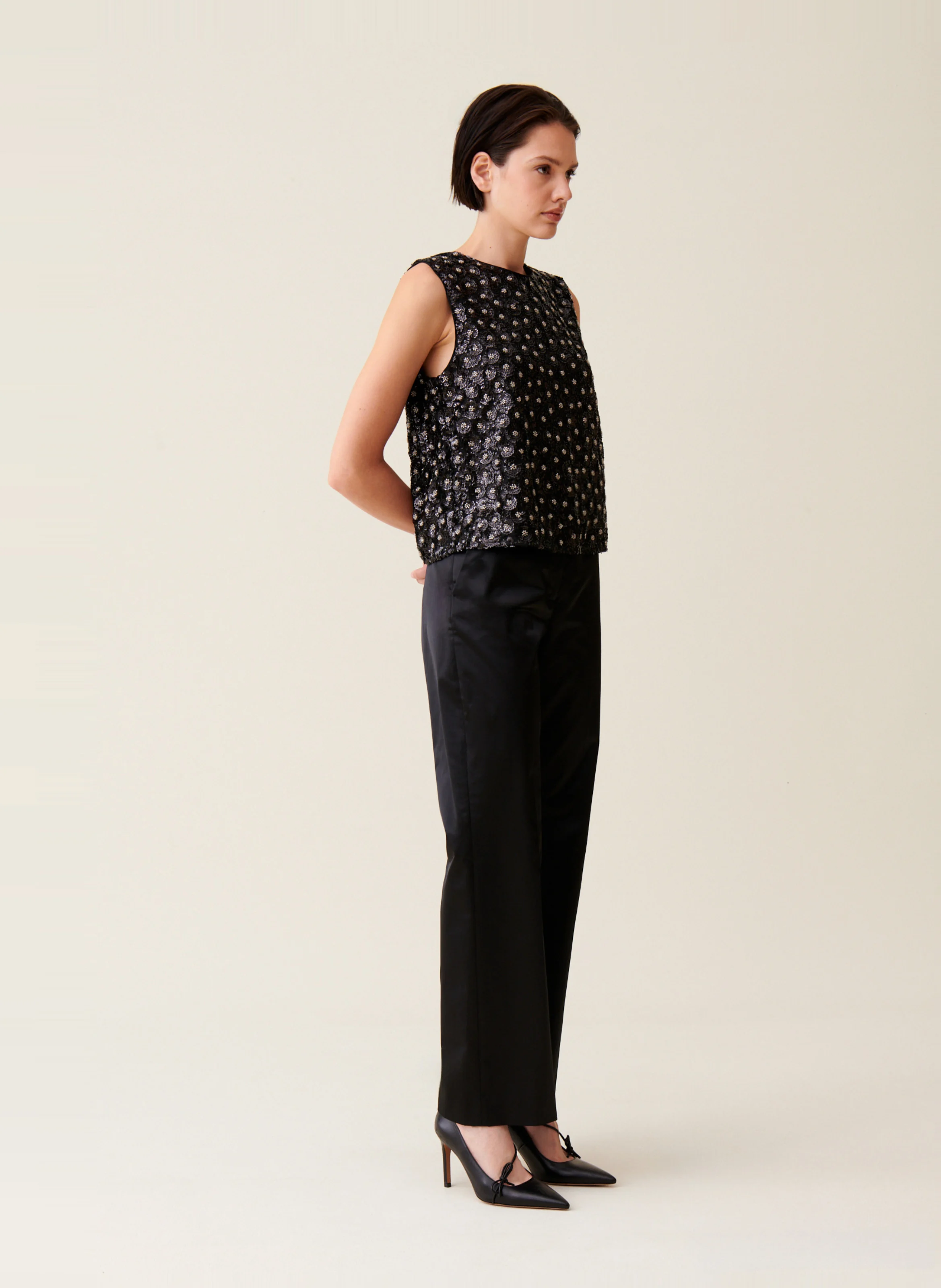Top droit à sequins | Noir
