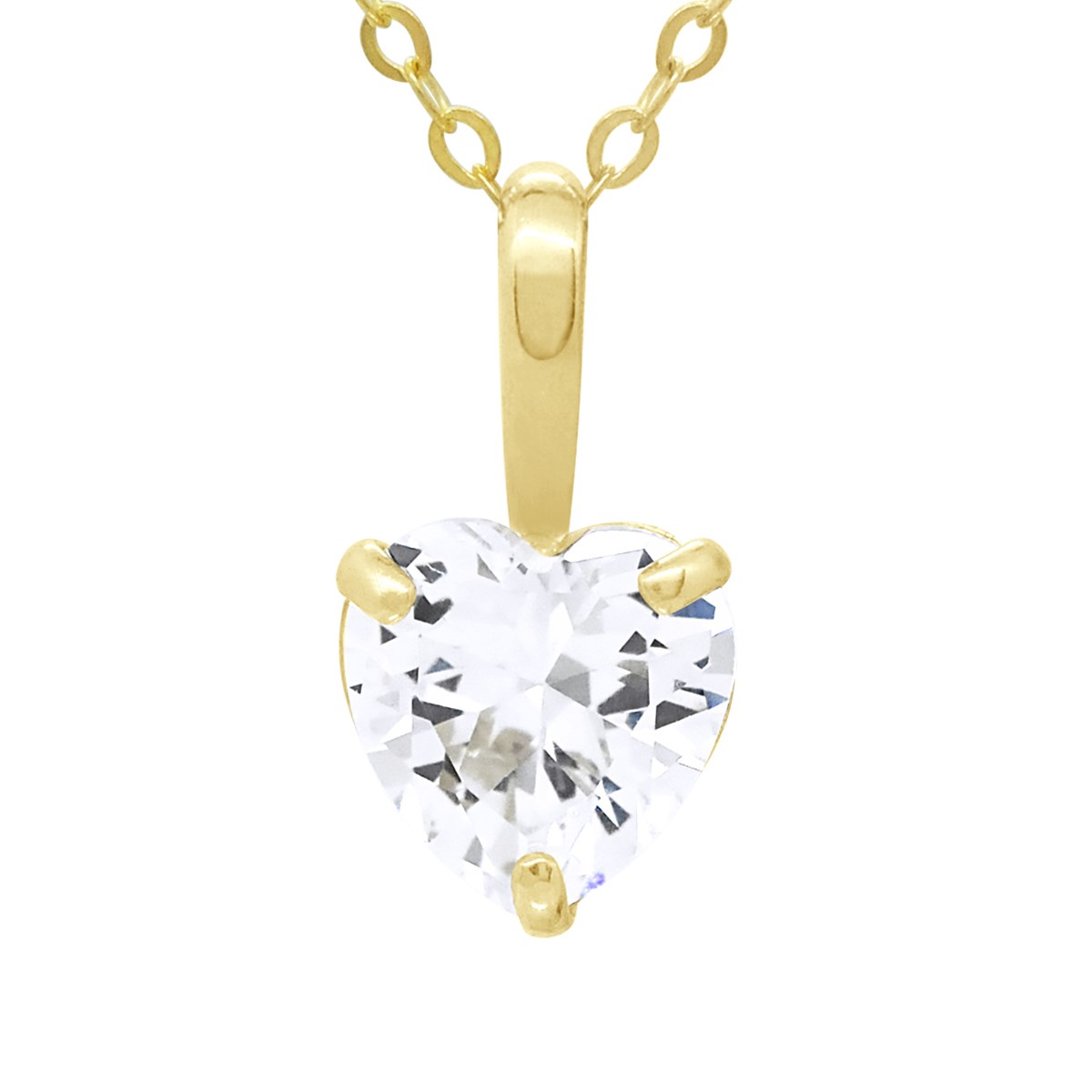 Collier - Ornées d'un Pendentif Coeur en Oxyde Zirconium serti Griffe - Or Jaune