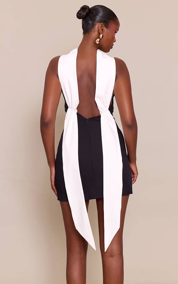 Noir Robe Mini Dos Nu À Col Licou Avec Détail Drapé Contrastant