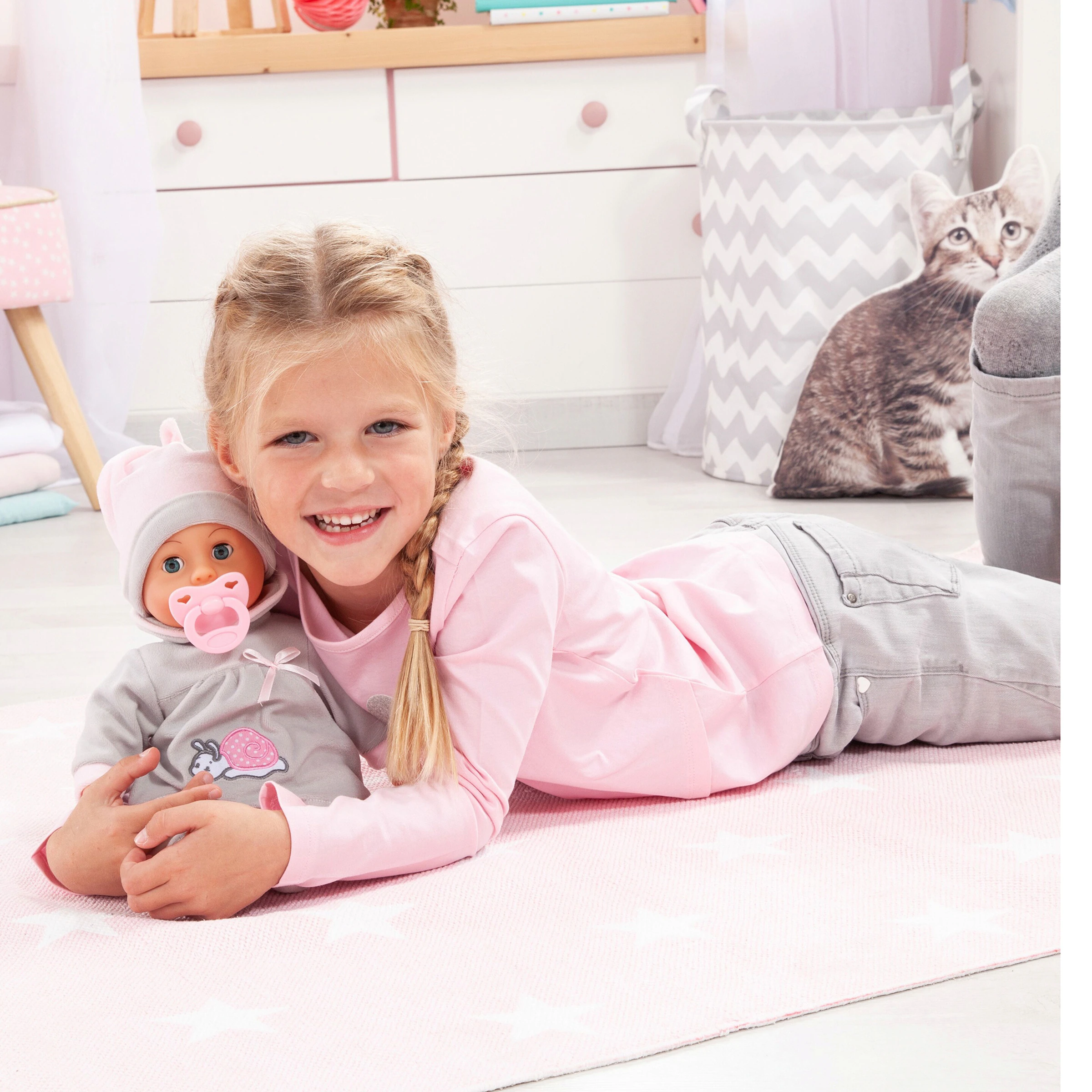 Bayer Design Puppe First Words Baby mit Funktionen 38cm grau