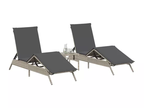 Chaises longues avec coussins lot de 2 gris résine tressée
