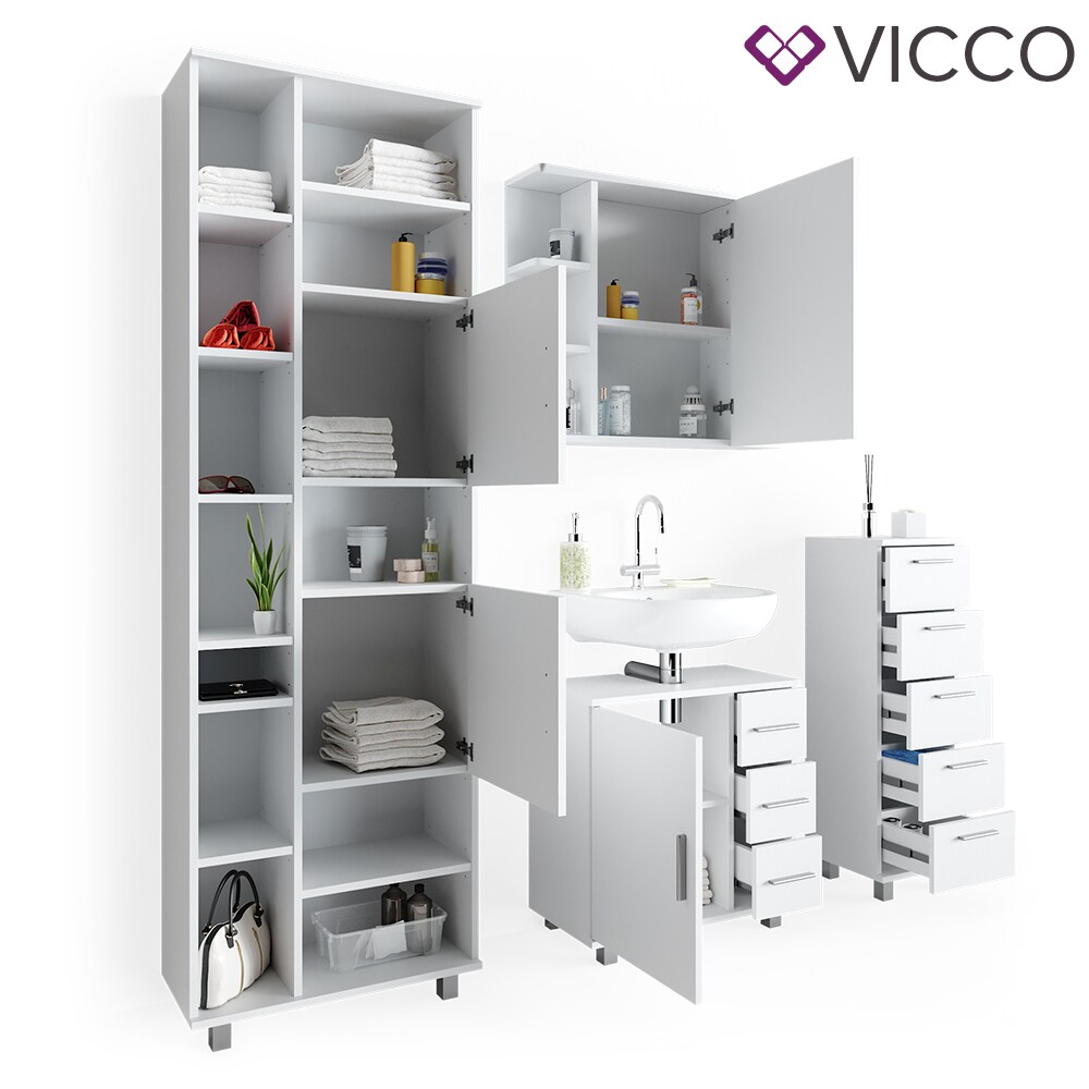 VICCO Badmöbel Set ILIAS Weiß Bad Spiegel Kommode Unterschrank Badschrank