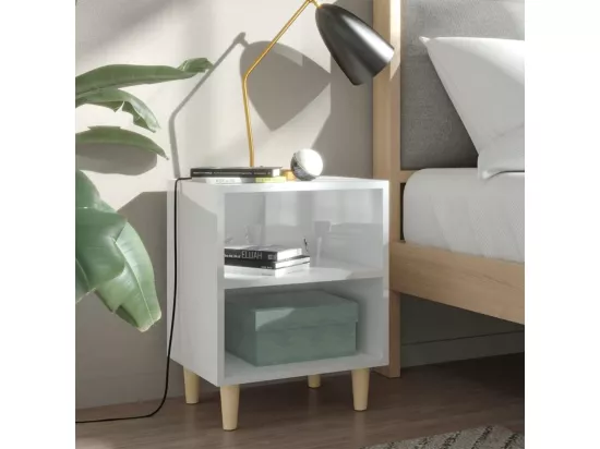 Tables de chevet pieds en bois 2 pcs Blanc brillant 40x30x50 cm