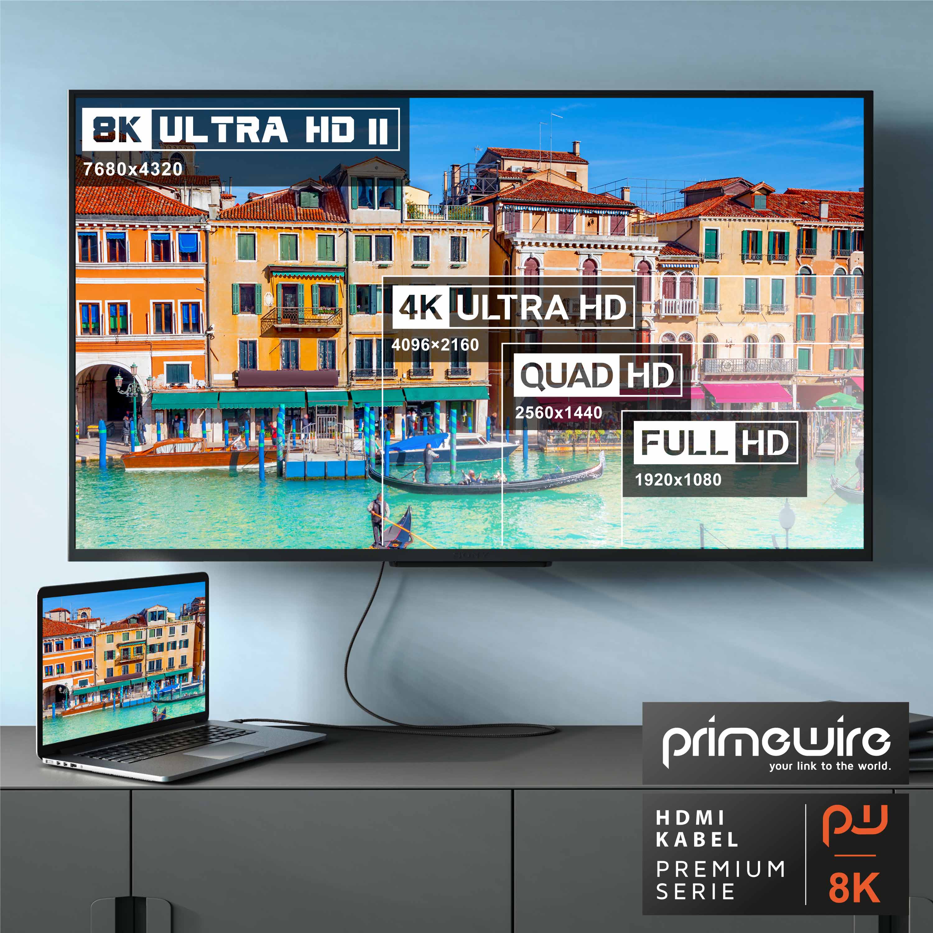 Primewire - 0,5m High Speed 8K HDMI Kabel mit Ethernet ARC 3D 4K Ultra HD 7680x4320 @ 120 Hz PS4 360 TV OLED PC Laptop Beamer Monitor - Schwarz