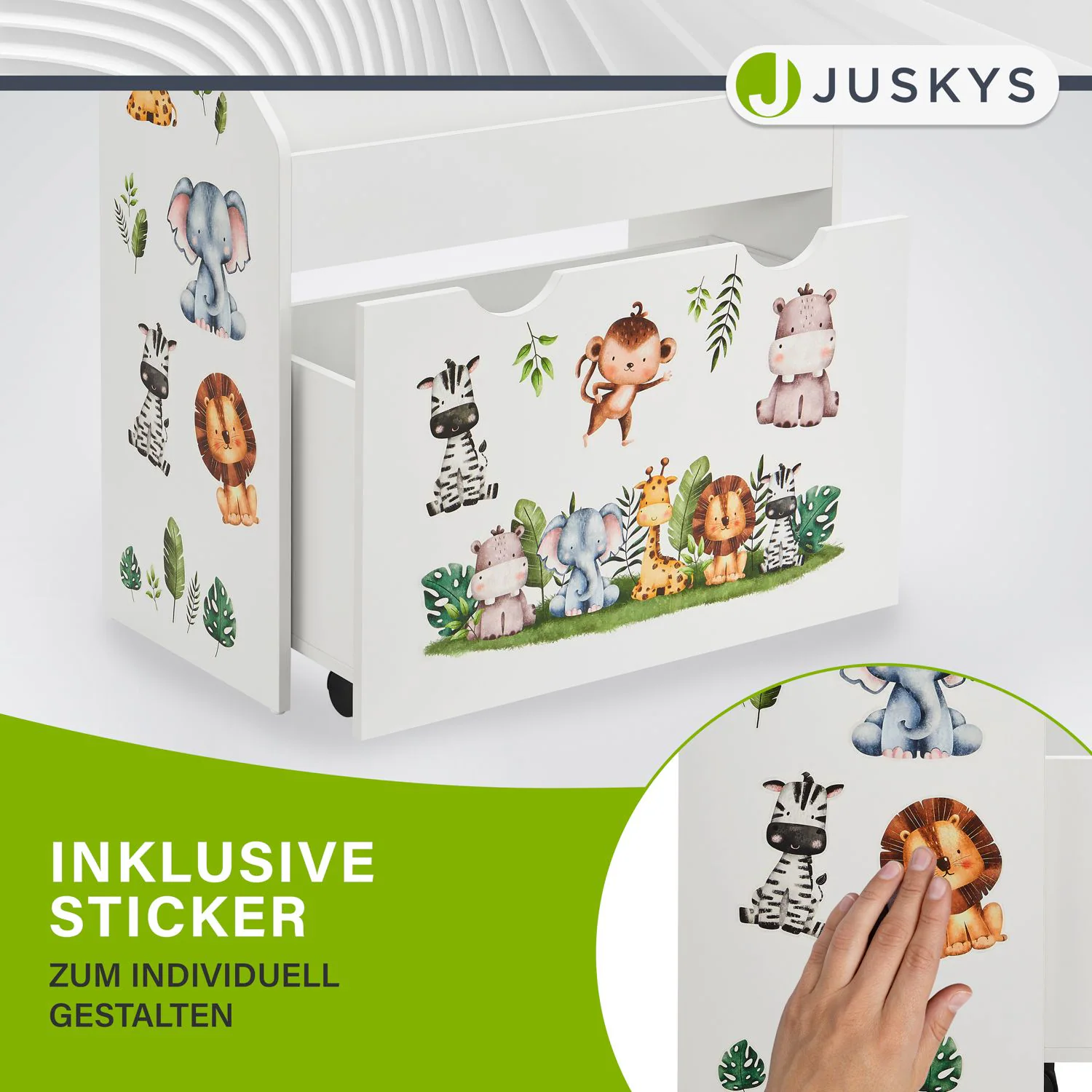 Juskys Kinder Bücherregal 3 Fächer & Spielzeugkiste - Holz Regal Weiß - 63x30x70 cm - Aufbewahrung