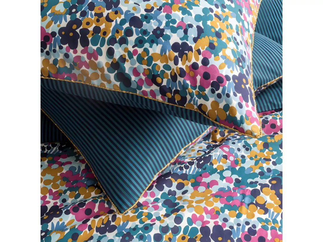 Parure de lit 2 personnes en coton 57 fils imprimé multico 240x220cm