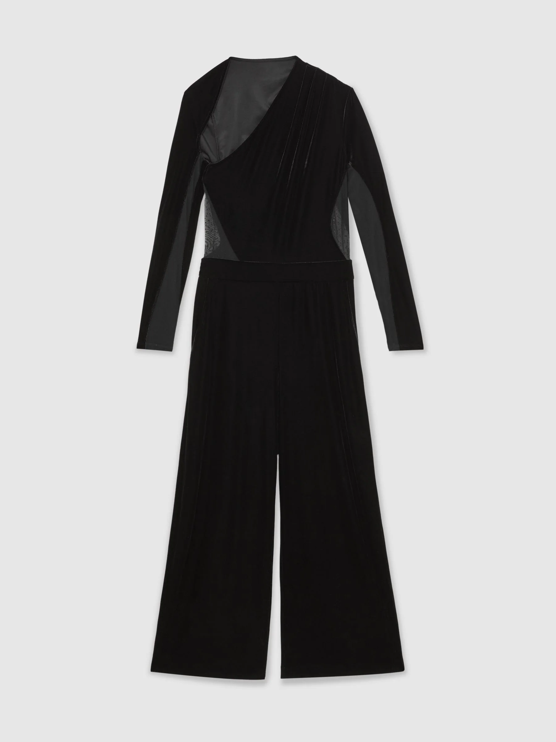 Reiss Karolina Velvet Sheer-Panel Wide-Leg Jumpsuit