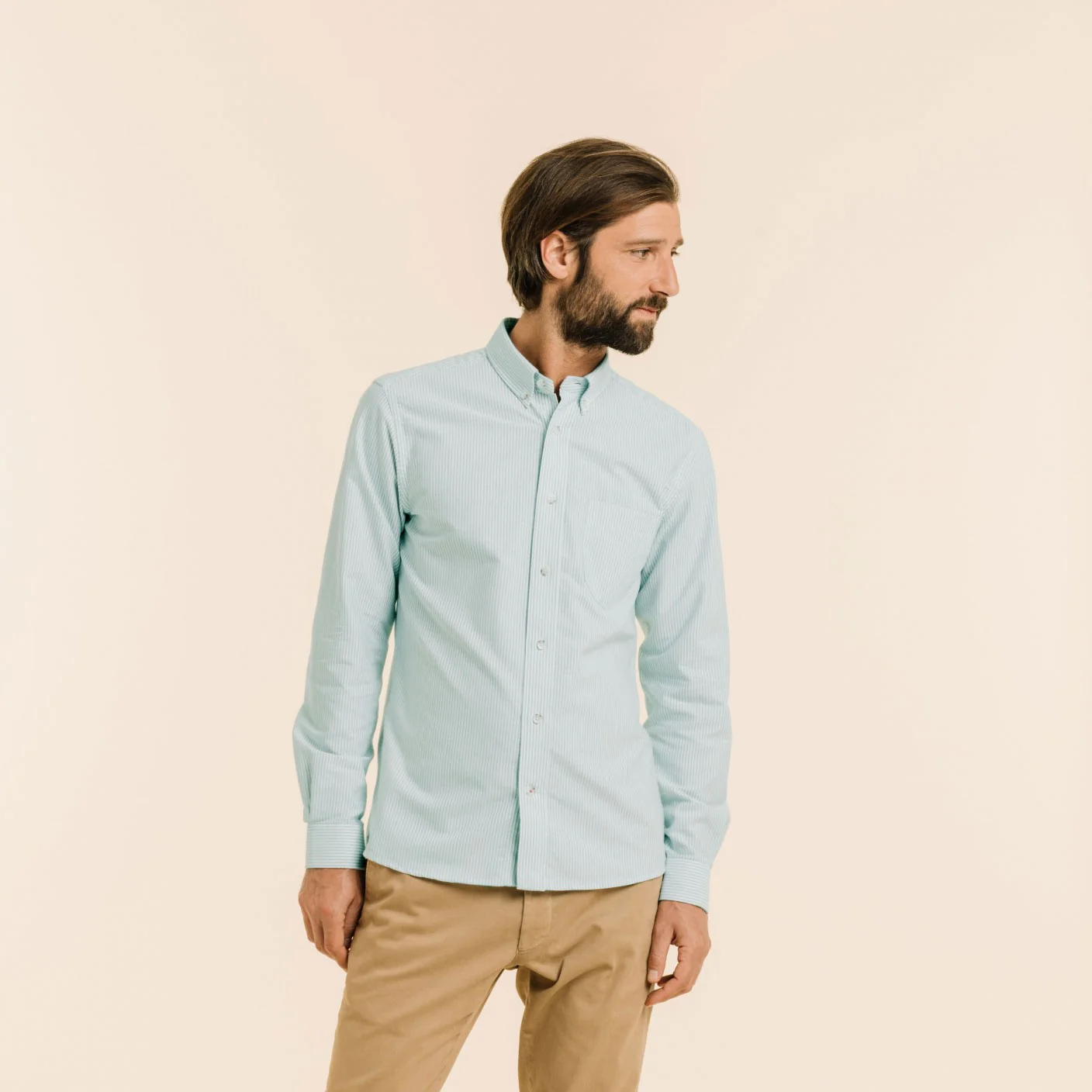 Green striped oxford shirt
