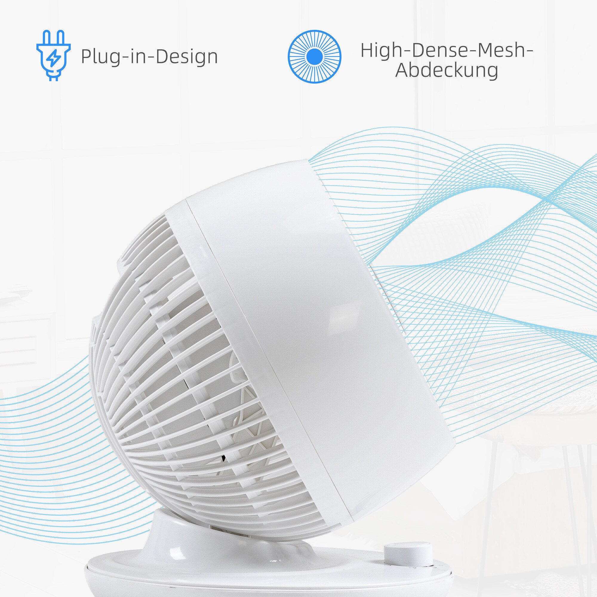 HOMCOM Standventilator mit 3 Geschwindigkeiten weiß 27L x 27B x 34H cm