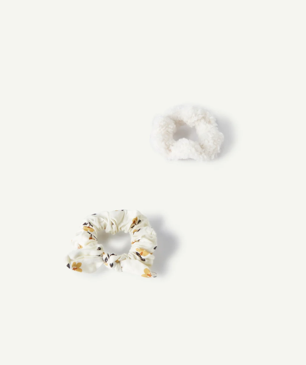 LOT DE 2 CHOUCHOUS BLANCS À BOUCLETTES ET FLEURI BÉBÉ FILLE