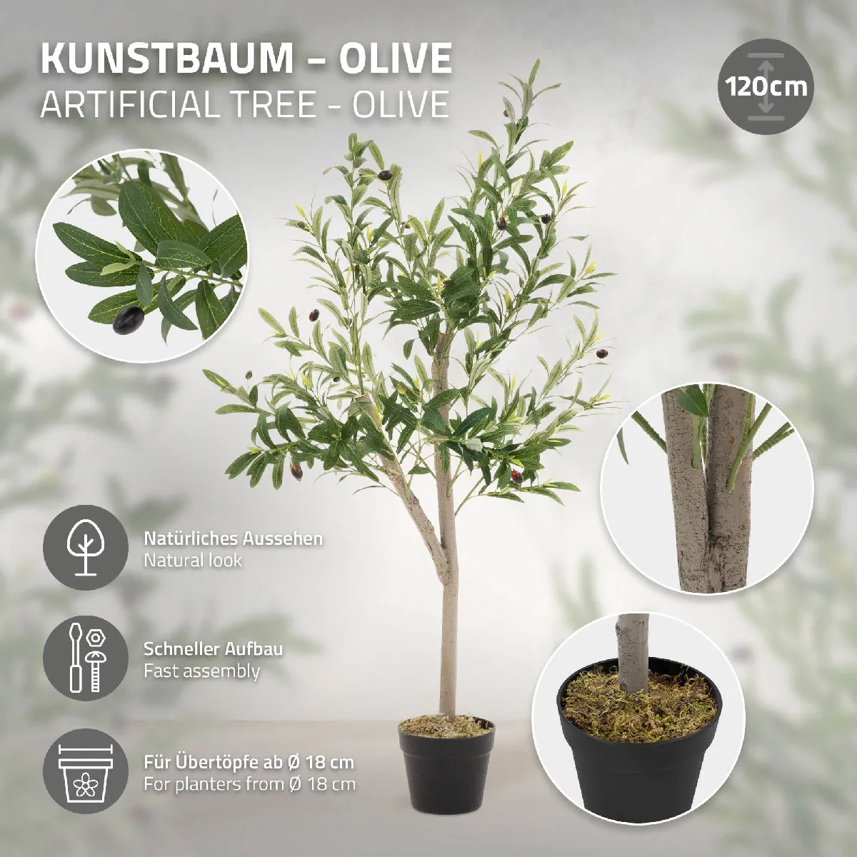 ML-Design Olivier Artificiel en Pot - 120 cm
