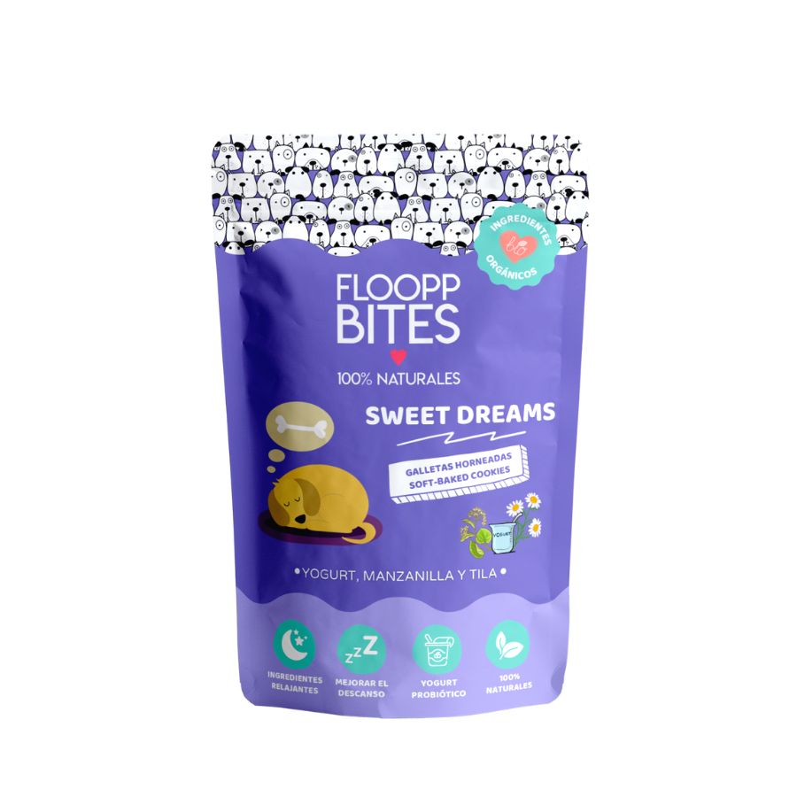 FlooppBITES Biscoitos Doces para Cães, Sabor Iogurte, Camomila e Tília