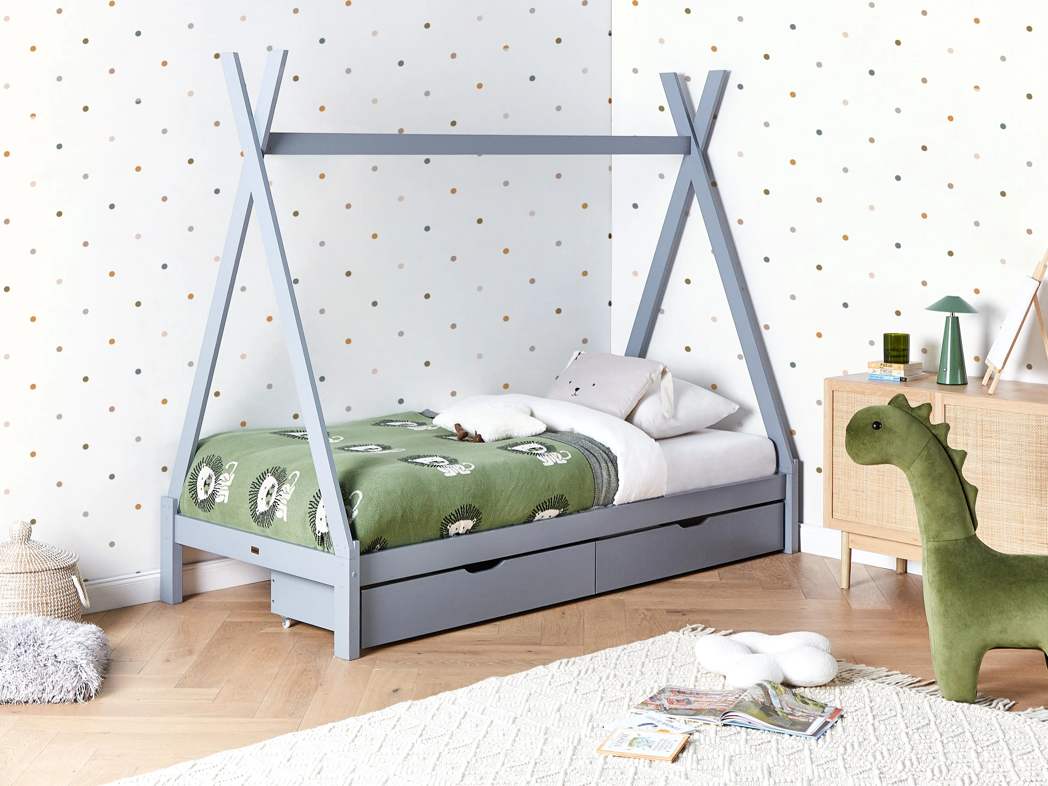 Kinderbed met laden Tent Dennenhout DEVAY 90 x 200 cm Grijs