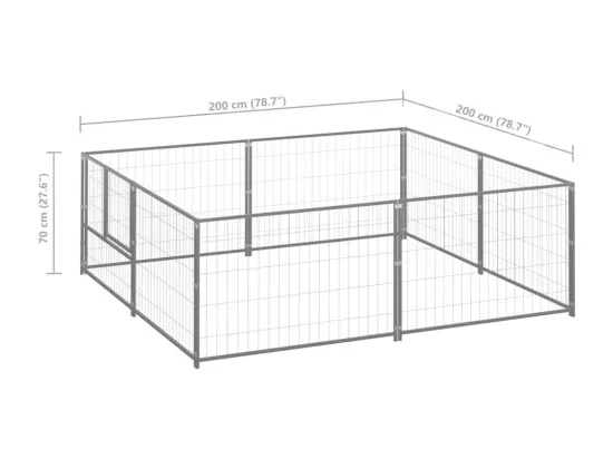 Chenil extérieur cage enclos argenté 200 x 200 x 70 cm 02_0000276