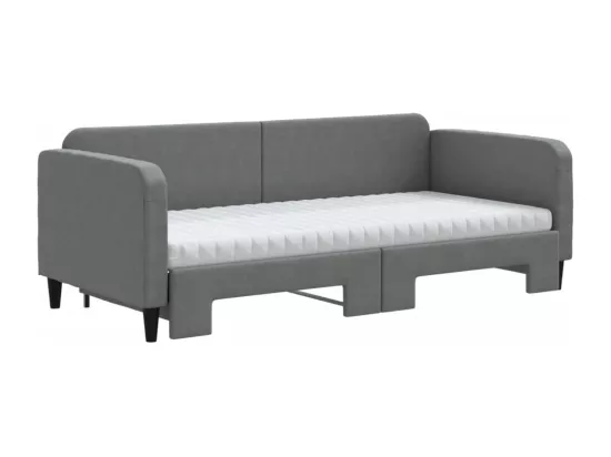 Lit de jour avec gigogne et matelas gris foncé 90x190 cm tissu