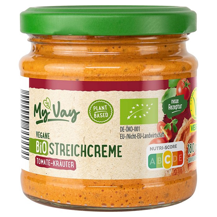 MY VAY Vegane Bio-Streichcreme 180 g, Tomate-Kräuter