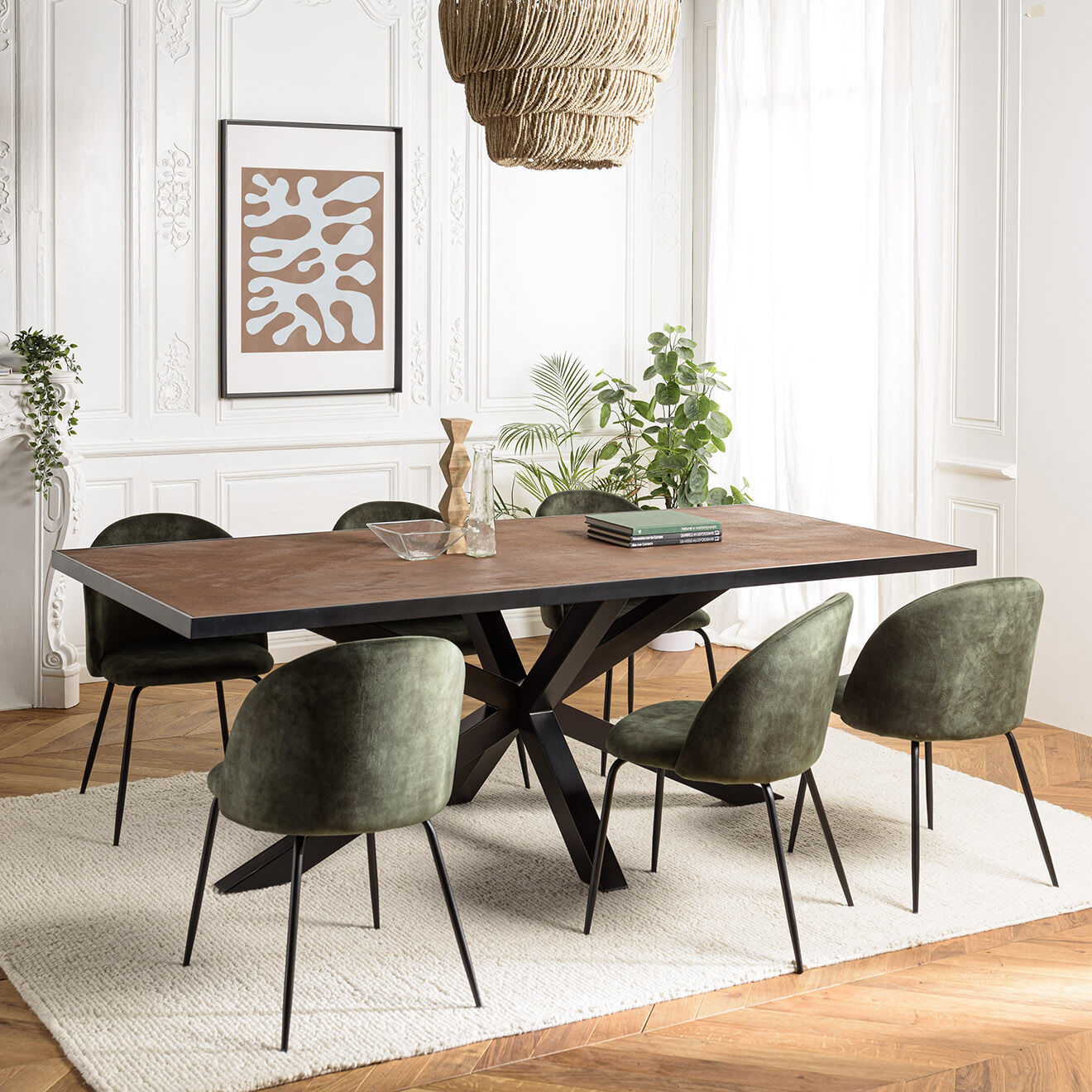 Macabane Table à manger effet pierre Basile bois/noir - 220x110x76 cm