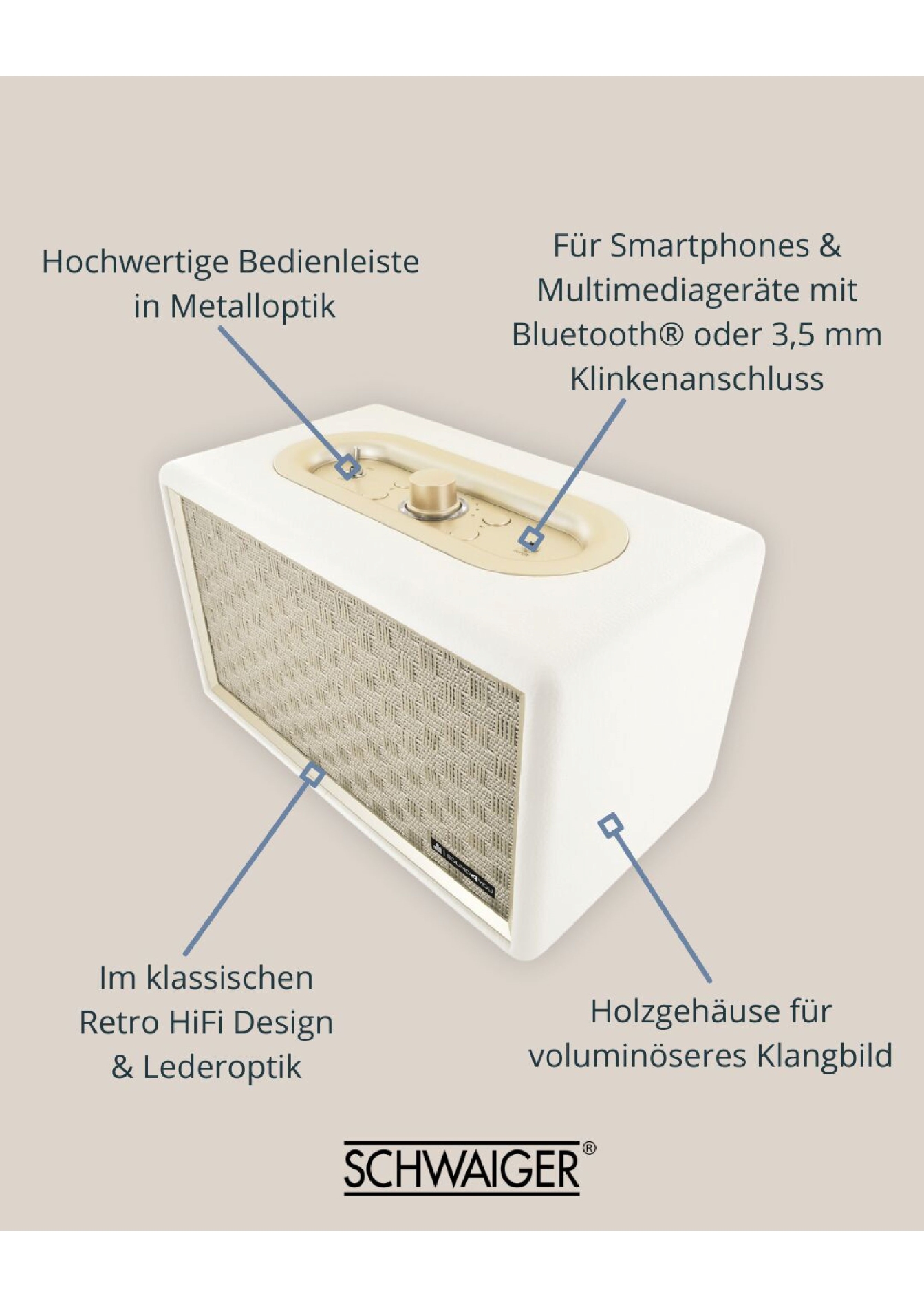 Schwaiger 24 watt retro Bluetooth luidspreker