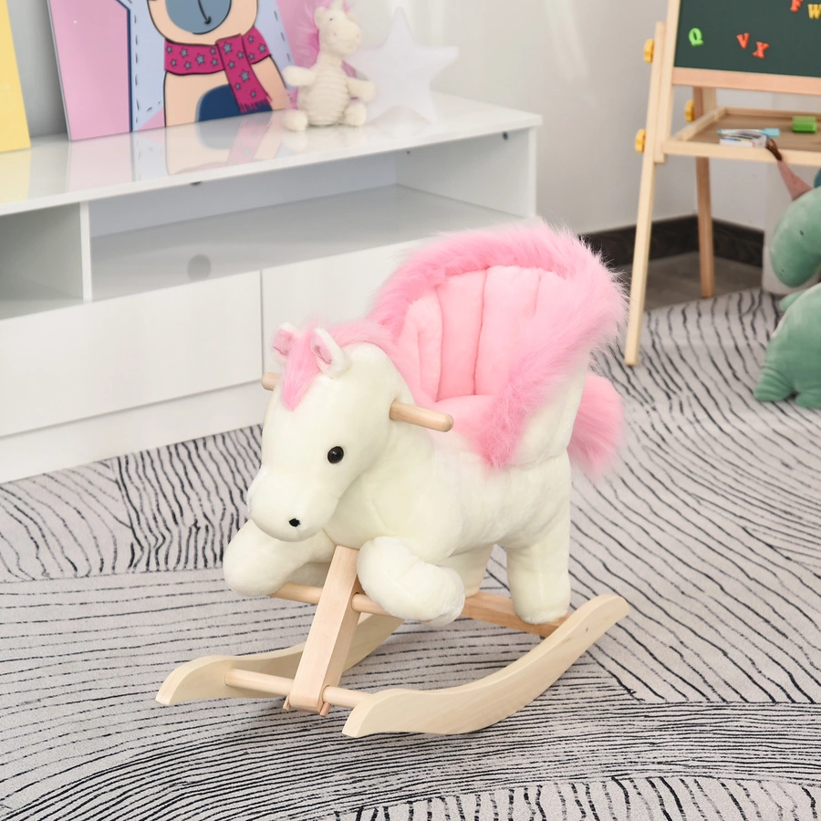HOMCOM Schaukelpferd mit Tiergeräusche weiß, rosa