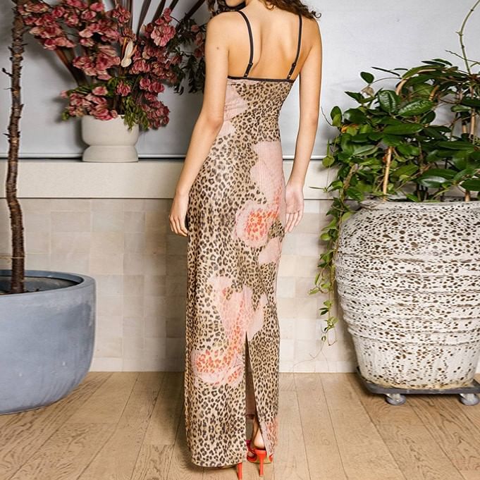 BrickBlack - Maxi-jurk met spaghettibandjes en luipaardprint