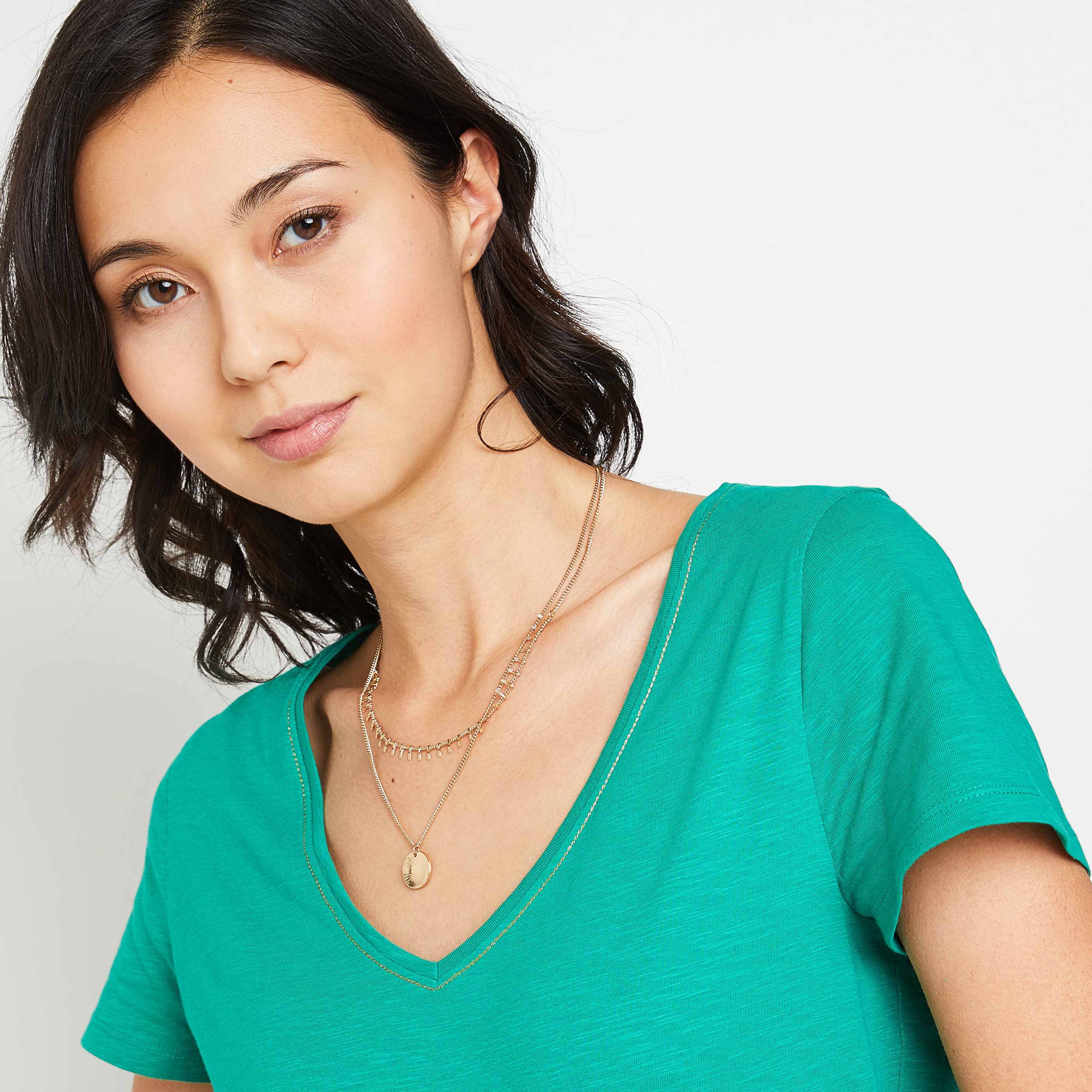 T-shirt manches courtes V femme - VERT