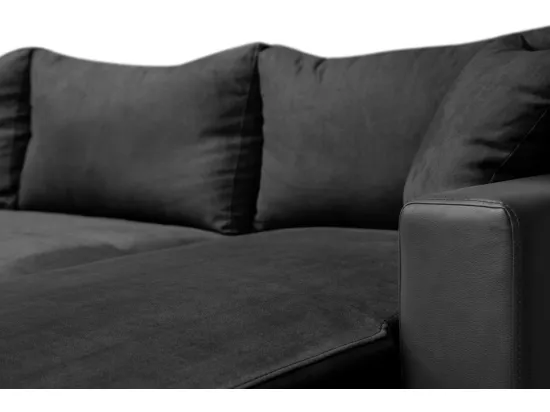 Canapé d'Angle 3 Places Maria Réversible Convertible avec Coffre en simili et microfibre - Noir - L227 x P146 x H81cm - Loungitude