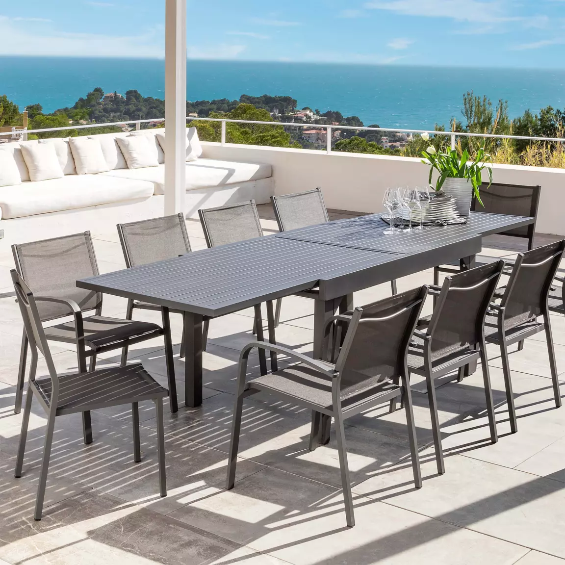 Table de jardin extensible en aluminium 10 places (135/270 x 90 cm) Murano Gris anthracite