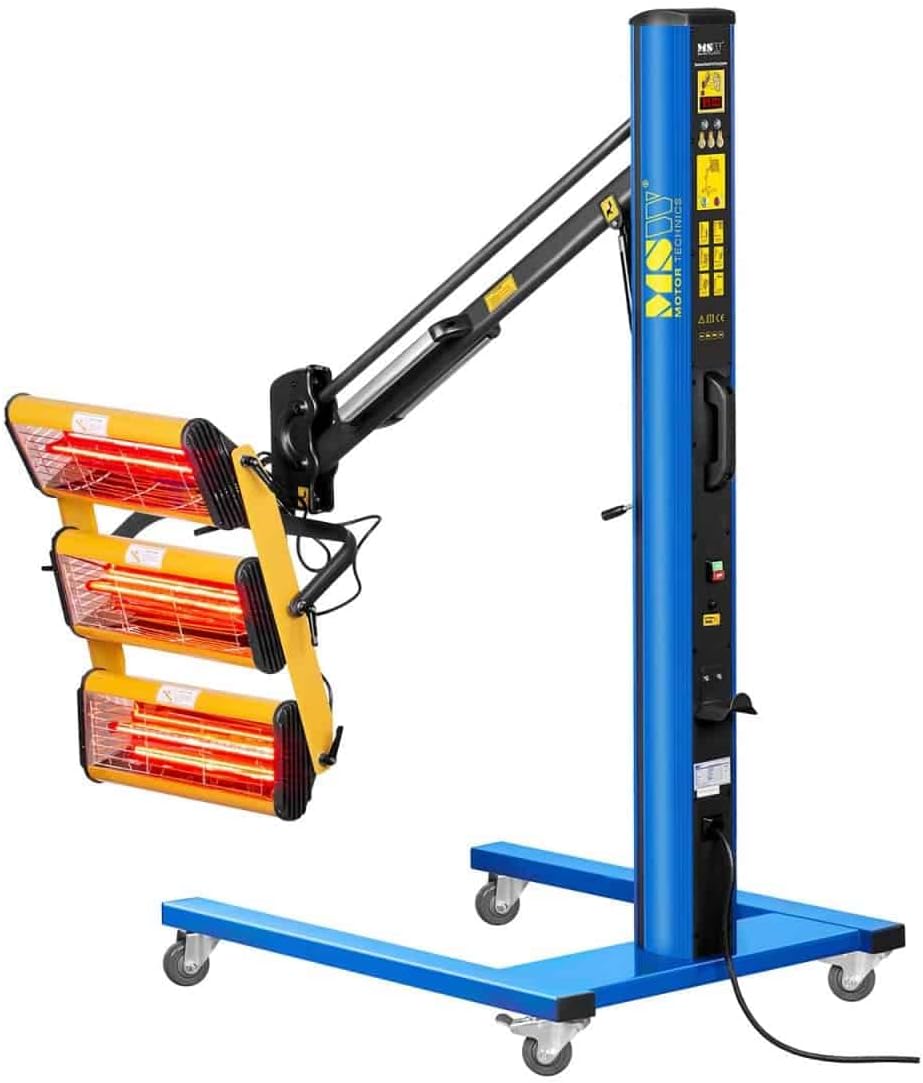 MSW Lacktrockner Infrarot Trockner Strahler IR-DRYER3000.2 (3300 W, 3 Strahler, 40–100 °C, Trocknungsfläche 1200 x 1000 mm, Max. Höhe 265 cm, Timer 1–99 min)