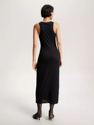 Vestido midi metálico sem mangas e de corte justo