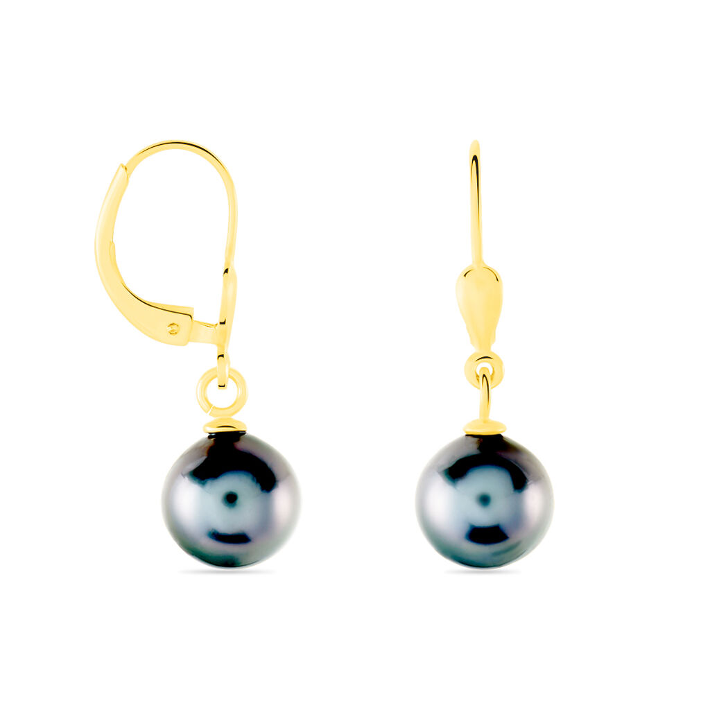 Boucles D'oreilles Puces Baroque Dormeuse Or Jaune Perle De Tahiti