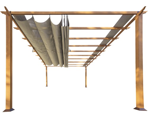 Aluminium pergola, paviljoen Florence 11x16 incl. verstelbare parasol 350 x 505 cm houtlook lichtbruin