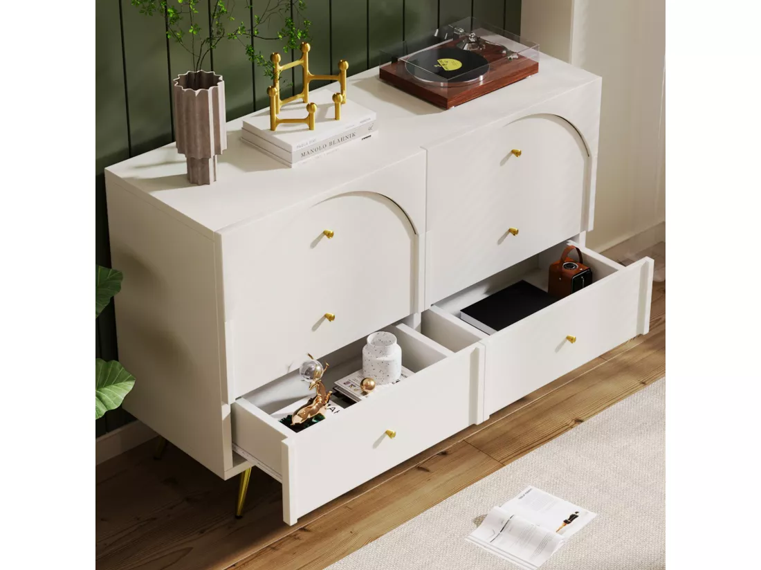 Armoire à tiroirs laiteux avec 6 tiroirs, buffet plateau haut pour chambre et tous les espaces de vie - h85 / B120 / T40 cm