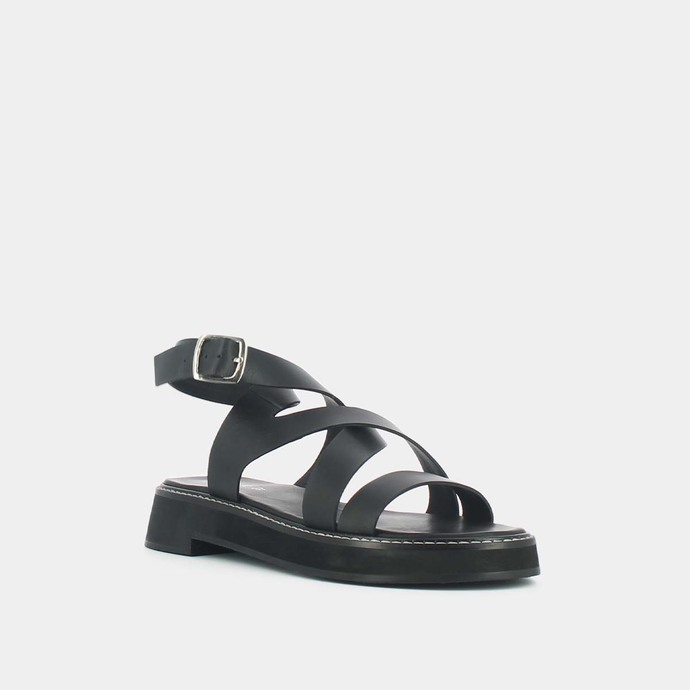 Sandales à brides croisées  en cuir noir