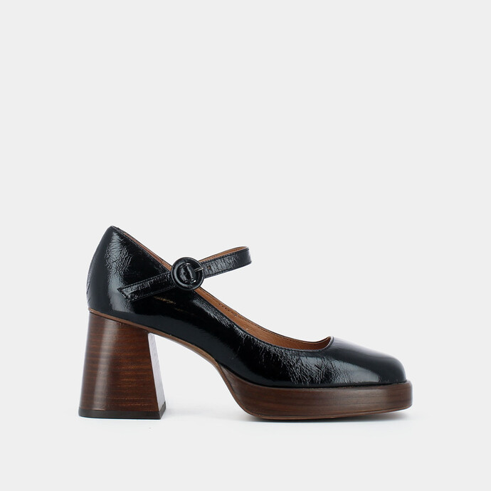 Babies à talons et plateformes  en cuir verni noir
