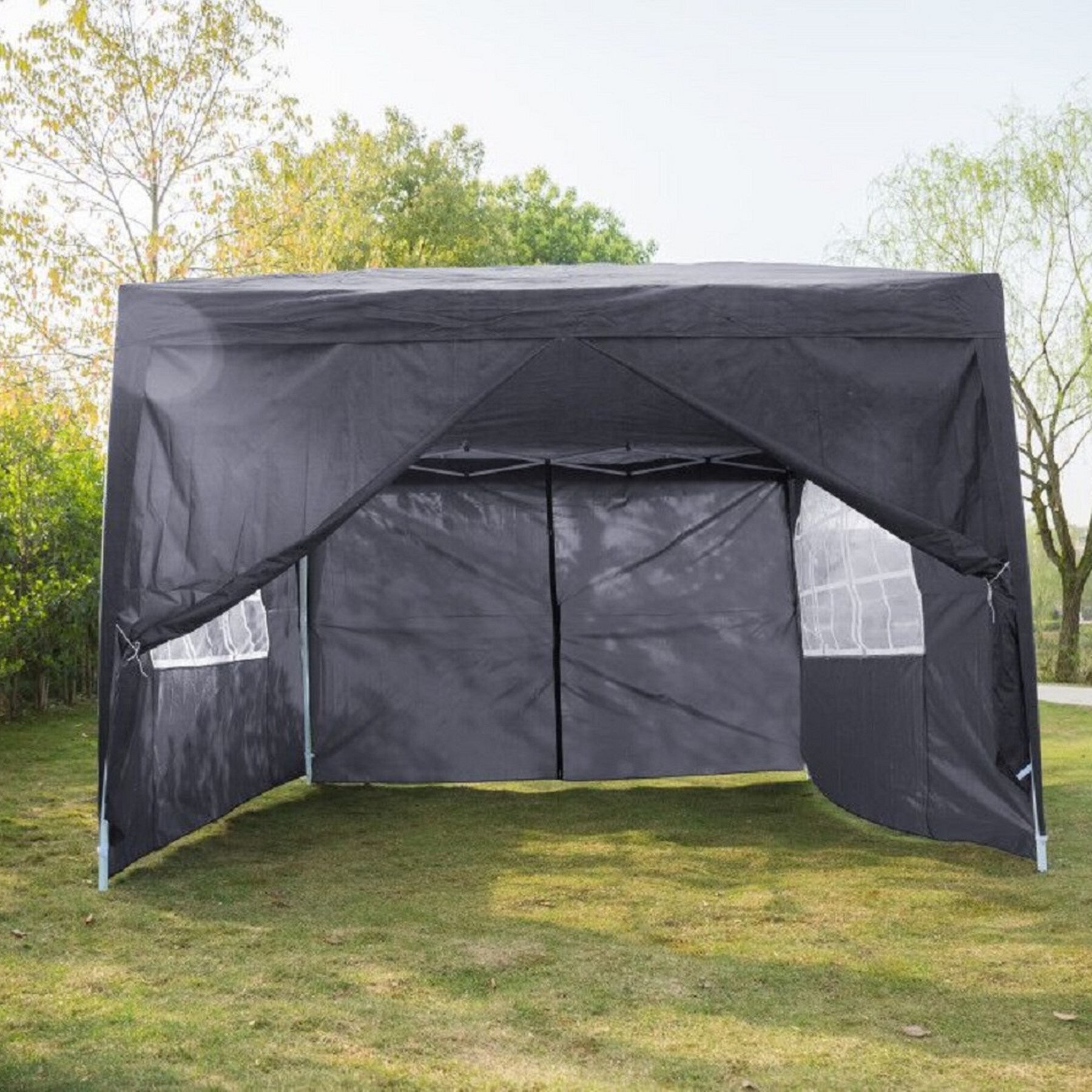 CHILLROI® Faltpavillon Dachfläche 300 x 300 cm Anthrazit 200g/m² inklusive 4 Seitenwände mit FensterMultifunktionszelt